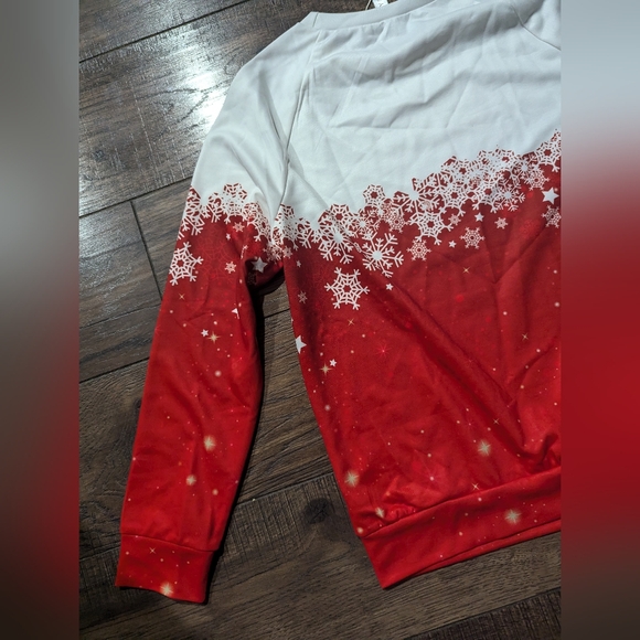 Zolucky Women’s Sweatshirt Christmas Snowflake Stars Red & White Size S NWT - Picture 12 of 16